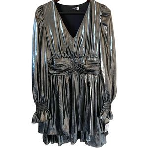 Le Group NEW Made In Italy Silver Metallic Long Sleeve Dress Size L